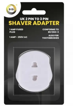 DID Carded 2 Pin to 3 Pin Shaver Adapter - 1A - White