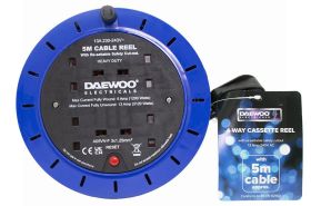 Daewoo 4 Way/Gang Extension Cassette Reel with Re-Settable Safety Cutout - 5 Metres - 13A