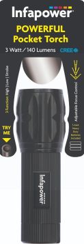 Infapower 3 Watt Powerful Pocket Torch - Black - 140 Lumens