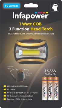 Infapower 3 Function 1 Watt COB Head Torch with Adjustable Head - 80 Lumens