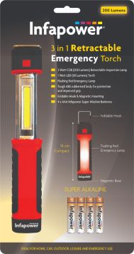Infapower 3 In 1 Retractable Emergency Torch - 3W - 200 Lumens