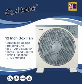 COOLTONE 12" PLASTIC BOX FAN - 360 DEGREE ROTATION 