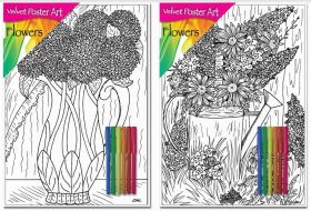 Velvet Poster Art with Assorted Coloured Pens - Flowers - 38 x 25cm