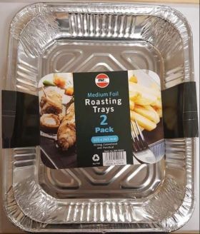 Aluminium Medium Foil Roasting Tray - 13" - Pack Of 2 - 32.5cm x 26.3cm x 6cm