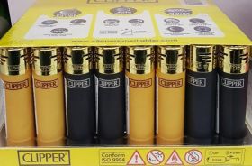 Electronic Clipper Lighter With Gold Caps - Assorted Colours - Black And Gold - Pack Of 40