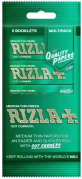Rizla Medium Thin Green Regular Cigarette Paper with Cut Corners - Pack of 5 Booklets