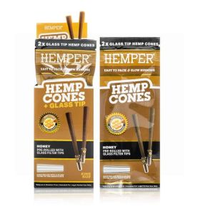 HEMPER - KING SIZE HEMP CONES + GLASS TIP - HONEY - PACK OF 2
