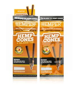HEMPER - KING SIZE HEMP CONES + GLASS TIP - MANGO - PACK OF 2