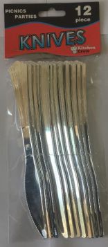 Silver Metal Look Disposable Plastic Knives - Pack Of 12
