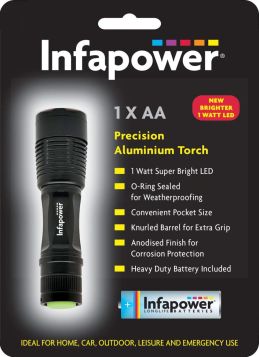 Infapower 1 x AA Precision Aluminium Torch - Black - 1W