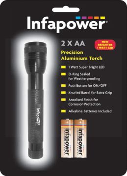Infapower 2 x AA Precision Aluminium Torch - Black - 1W
