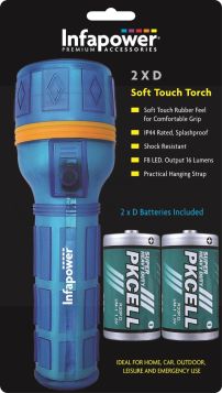 Infapower 2x D Soft Touch Torch with Batteries - Blue