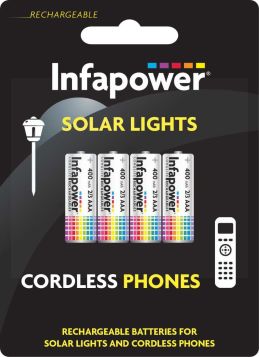 Infapower AAA Cordless Phone Replacement Rechargeable Batteries for Solar Lights - Pack of 4