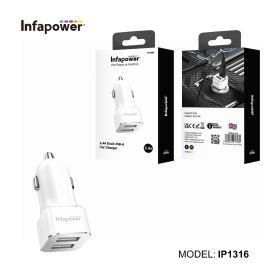 Infapower 2.4A Dual USB-A Car Charger - White