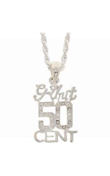 G-UNIT 50 CENT SILVER & GEM PENDANT NECKLACE