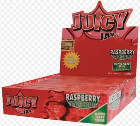 Juicy Jays Raspberry Flavoured Cigarette Rolling Paper King Size Slim  - Pack Of 24 - 32 Leaves Per Pack