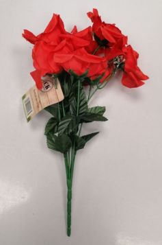 Artificial Flowers - Bunch Of 8 Open Rose Flowers - Red