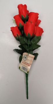 Artificial Flowers - Bunch Of 8 Rose Bud Flowers - Red