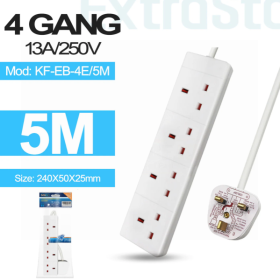 ExtraStar 4 Way Extension Lead - White - 5M