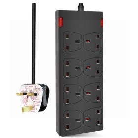 ExtraStar 8 Gang Unswitch Extension Lead With Indicator Light - Black - 1M