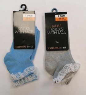 Essential Style Ladies Socks with Lace - Colours May vary - Size: 4-8