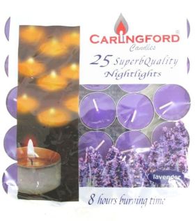 Carlingford Superb Quality Night Light Candles - Lavender - Pack of 25