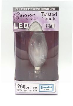 LED TWISTED CANDLE BULB 3W SBC-B15D W.WHITE SATIN
