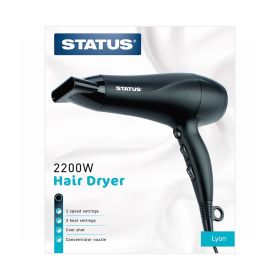 Status Lyon - 2 Speed Hairdryer - Black - 1800/2200w