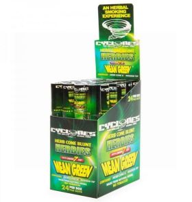 Cyclones Pre Rolled Herbal Cones Herbies With Dank 7 Tips - Mean Green - 24 herb cones & 24 wooden Tips