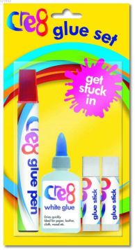 Cre8 Glue Pen, Glue Stick & PVA Glue Children Arts & Crafts Set - Pack of 4