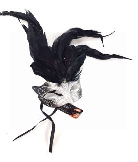 SILVER MASK NO LACE WITH FEATHERS