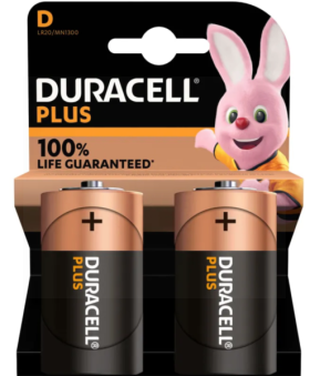 Duracell D Plus 100% Extra Life Batteries - Pack of 2
