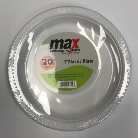 Max Disposable Plastic Round Plate - 7" - White - Pack of 20