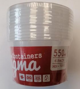 Max Microwave Safe Round Plastic Sigma Container - 550ml - Pack of 6