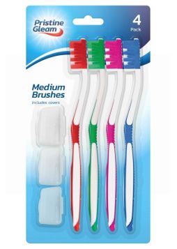 Toothbrushes With 3 Covers - Medium - Pack of 4