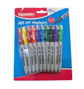 SIGNATURE FINE TIP COLOURED MARKER PEN - ASSORTED COLOURS - PACK OF 10 