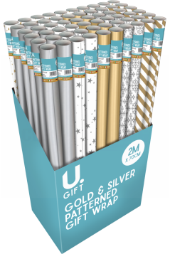 GIFTWRAP GOLD & SILVER PATTERN 2MX70CM (0/60)
