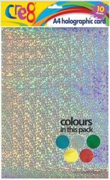 Cre8 A4 Holographic Card - Pack of 10 - Assorted Colours