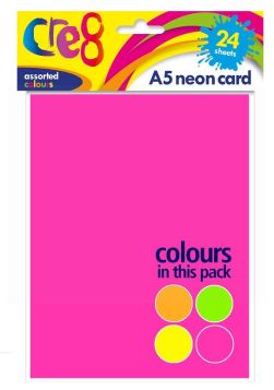 Cre8 A5 Neon Cards/Sheets - Assorted Colours - Pack of 24