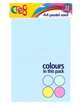 Cre8 A4 Pastel Cards/Sheets - Assorted Colours - Pack of 12