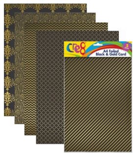 Cre8 A4 Foiled Black & Gold Cards/Sheets - Assorted Colours - Pack of 5