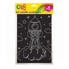 Cre8 A5 Metallic Scratch Card - Black - 21 x 15cm - Pack of 4