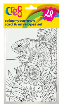Cre8 Colour Your Own Card & Envelopes Set - Assorted Designs - 17.5 x 12.5cm - Pack of 10