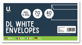 U Send DL Peal & Seal Envelopes - White - 70GSM - 22 x 11cm - Pack Of 40          