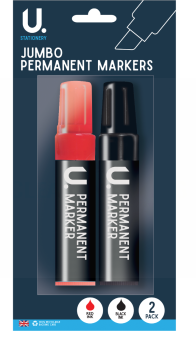 JUMBO PERMANENT MARKER BLACK & RED - PACK OF 2