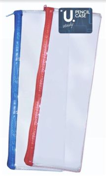 U Study Clear Zipper Pencil Case - 13" - Assorted Colour