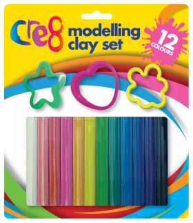 CRE8 MODELLING CLAY SET WITH MOULDS - ASSORTED COLOURS - PACK OF 12