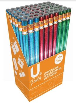 U Party Unicolour Holographic Gift Wrap - 2m x 70cm - Colours May Vary