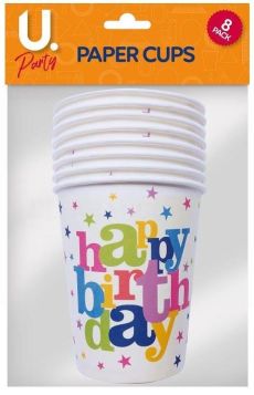 U Party Happy Birthday Paper Cups - Pack of 8