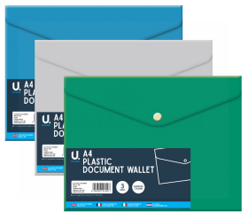 A4 PLASTIC DOCUMENT WALLET - PACK OF 3